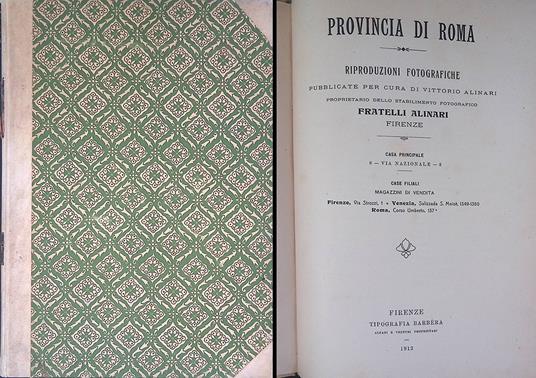 Provincia di Roma. Riproduzioni fotografiche Fratelli Alinari - Vittorio Alinari - copertina