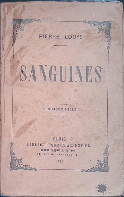 Sanguines - Pierre Louÿs - copertina