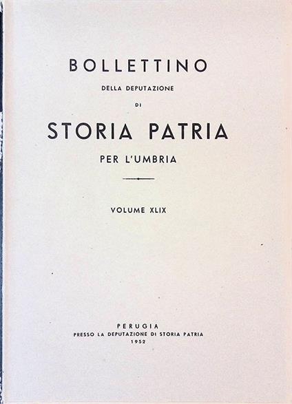 Bollettino della Deputazione di Storia Patria per l'Umbria. Volume XLIX - copertina