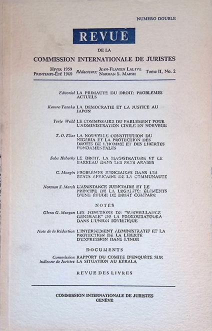 Revue de la commission internationale de juristes. Tome II n.2. Hiver 1959. printemps-ete 1960 - copertina