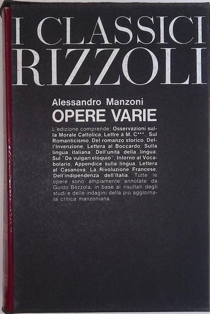 Opere varie - Alessandro Manzoni - copertina