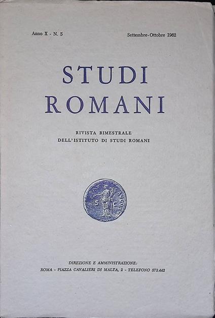 Studi romani. Rivista bimestrale dell'Istituto di Studi Romani. Anno X, N. 5, settembre-ottobre 1962 - copertina