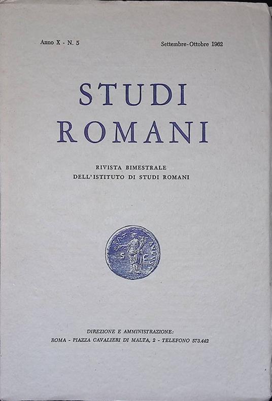 Studi romani. Rivista bimestrale dell'Istituto di Studi Romani. Anno X, N. 5, settembre-ottobre 1962 - copertina