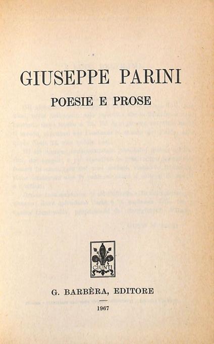 Poesie e prose - Giuseppe Parini - copertina