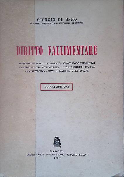 Diritto fallimentare - Giorgio De Semo - copertina
