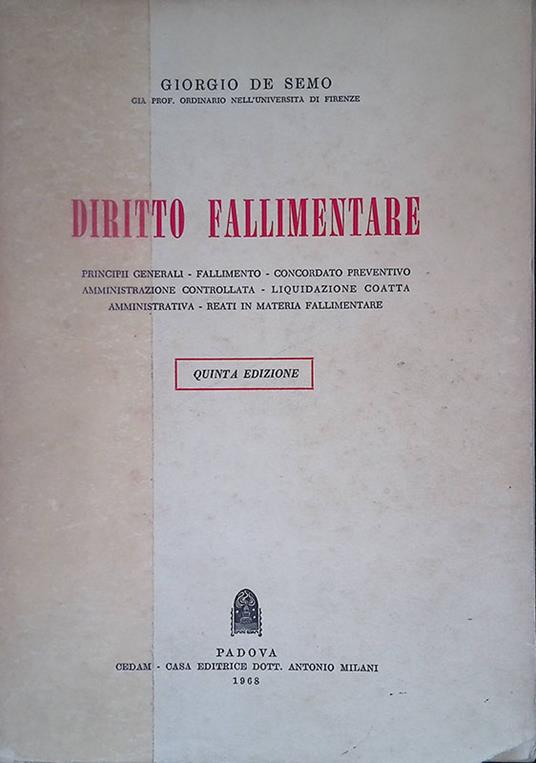 Diritto fallimentare - Giorgio De Semo - copertina