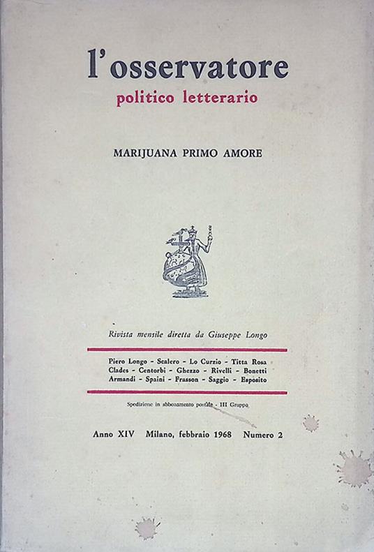 L' osservatore politico letterario. Marijuana primo amore - Giuseppe(curatore) Longo - copertina