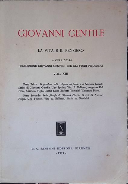 La vita e il pensiero. Vol. XIII - Giovanni Gentile - copertina
