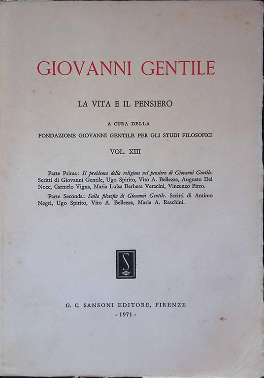 La vita e il pensiero. Vol. XIII - Giovanni Gentile - copertina