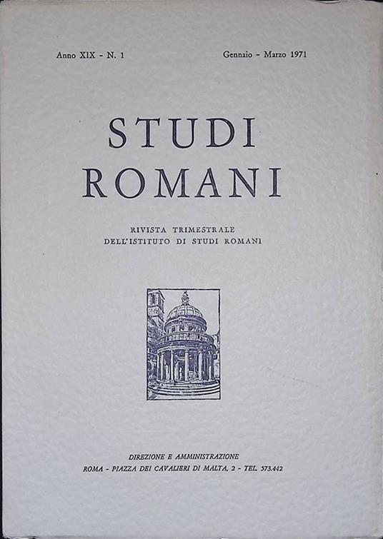 Studi romani. Rivista trimestrale dell'Istituto di Studi Romani. Anno XIX, N. 1, gennaio-marzo 1971 - copertina