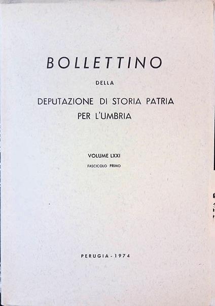 Bollettino della Deputazione di Storia Patria per l'Umbria. Volume LXXI. Fascicolo primo - copertina