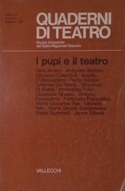 Quaderni di teatro. I pupi e il teatro (anno IV n° 13) - copertina
