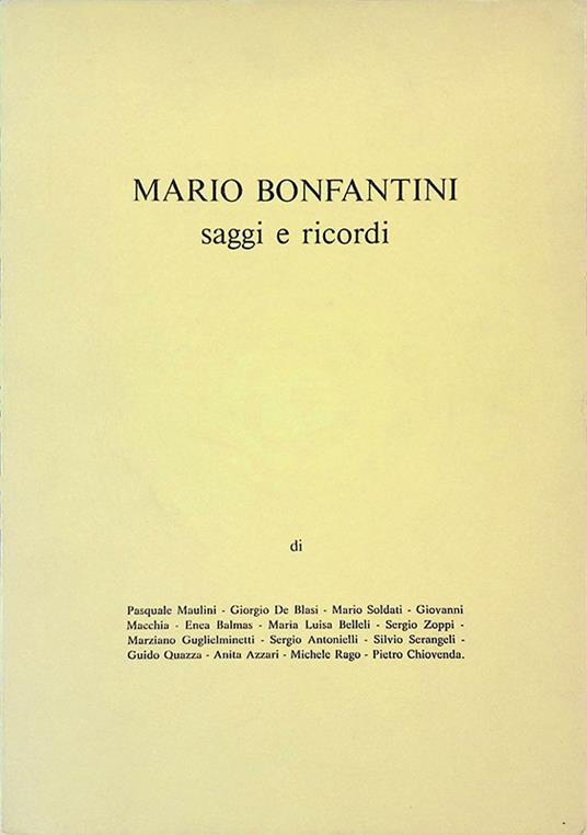 Mario Bonfantini. Saggi e ricordi - copertina