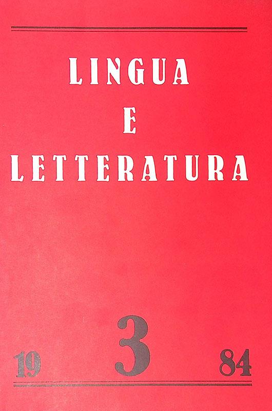 Lingua e letteratura. N. 3, 1984 - Carlo Bo - copertina
