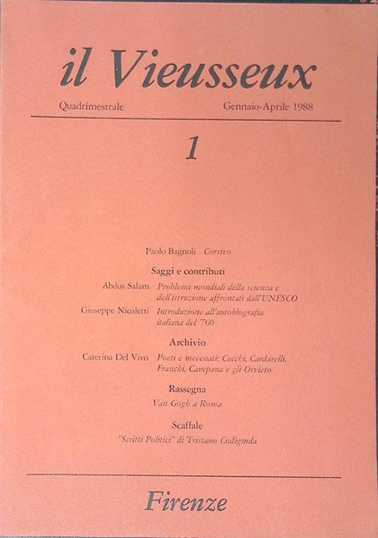Il Vieusseux. N. 1 gennaio-aprile 1988 - Paolo Bagnoli - copertina