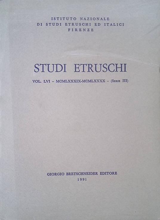 Studi Etruschi. Vol LVI - MCMLXXXIX-MCMLXXXX - Serie III - copertina