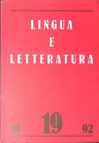 Lingua e letteratura. N. 19, 1992 - Carlo Bo - copertina