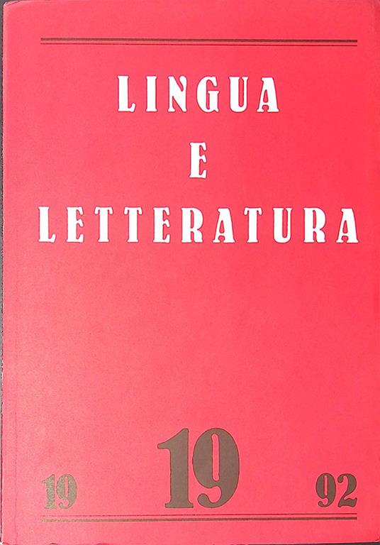 Lingua e letteratura. N. 19, 1992 - Carlo Bo - copertina
