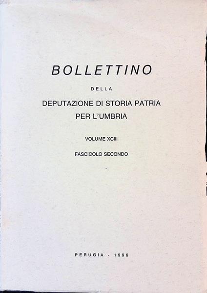 Bollettino della Deputazione di Storia Patria per l'Umbria. Volume XCIII. Fascicolo secondo - copertina