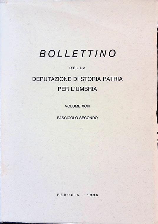 Bollettino della Deputazione di Storia Patria per l'Umbria. Volume XCIII. Fascicolo secondo - copertina