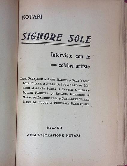 Signore sole. Interviste con le celebri artiste - Umberto Notari - copertina
