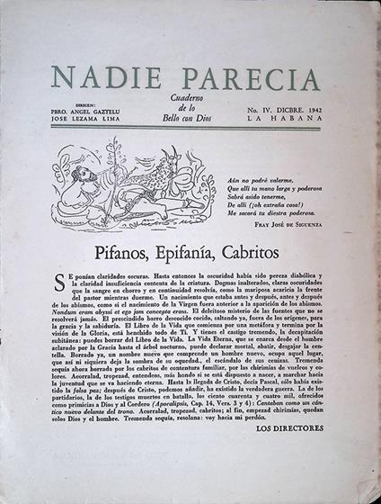 Nadie Parecia. Cuaderno de lo Bello con Dios. N. X marzo 1944 - José Lezama Lima - copertina