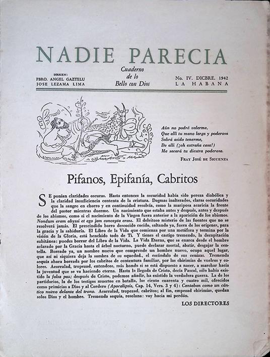 Nadie Parecia. Cuaderno de lo Bello con Dios. N. X marzo 1944 - José Lezama Lima - copertina