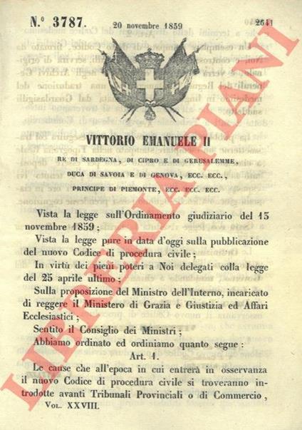 Legge col quale si integra l'applicazione del Codice di procedura civile - copertina