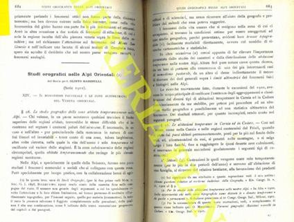 Studi orografici nelle Alpi Orientali. Il nomadismo pastorale e le zone altimetriche nel Veneto orientale. Ricerche glaciologiche. Ricerche sulla morfologia delle regioni scistose molto elevate. Ricerche sulla morfologia delle regioni gessose - Olinto Marinelli - copertina