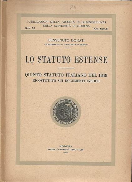 Lo Statuto Estense - Benvenuto Donati - copertina