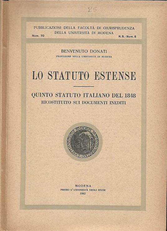 Lo Statuto Estense - Benvenuto Donati - copertina