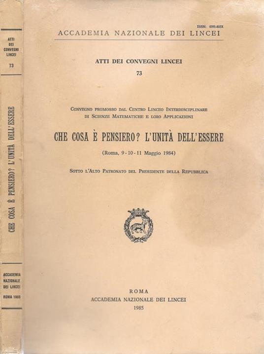 Che cosa è pensiero? L'unità dell'essere - copertina