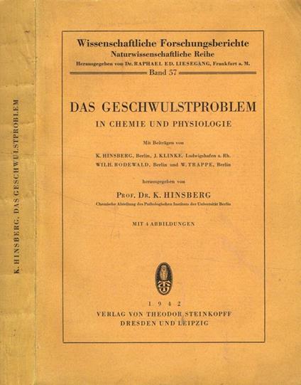 Das geschwulstproblem in chemie und physiologie - copertina
