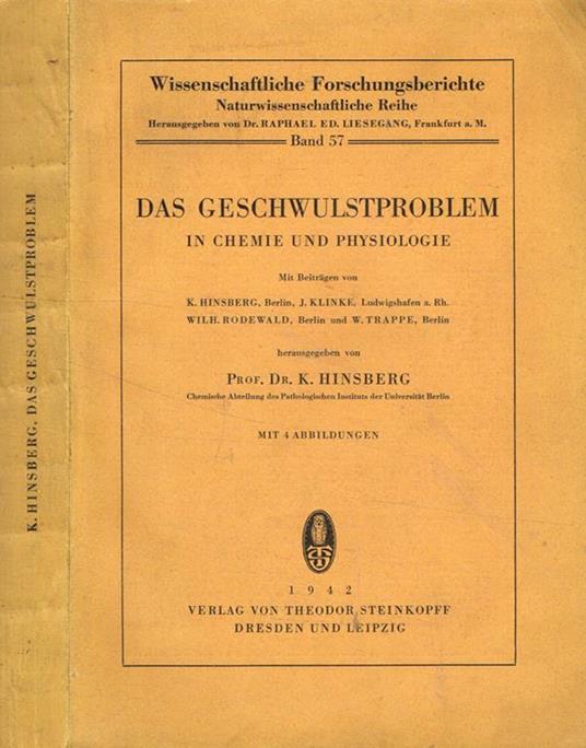 Das geschwulstproblem in chemie und physiologie - copertina