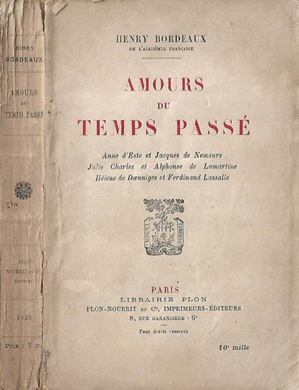 Amours du temps passé - Henry Bordeaux - copertina