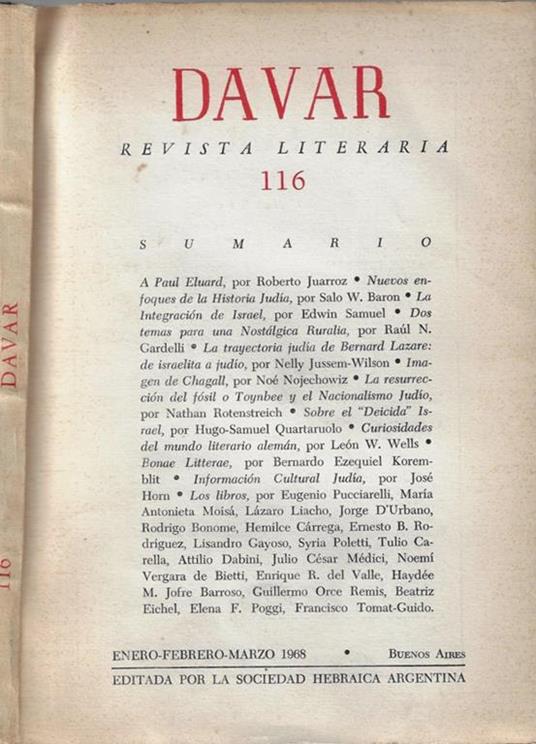 Davar N. 116 Anno 1968 - copertina