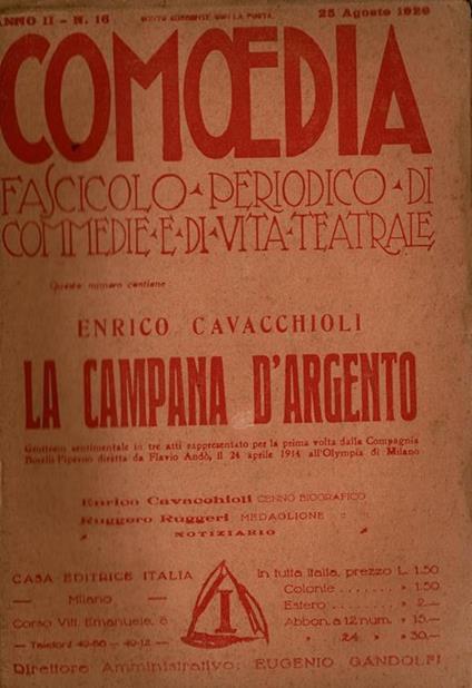 La Campana d'argento - Grottesco Sentimentale in 3 atti - Enrico Cavacchioli - copertina