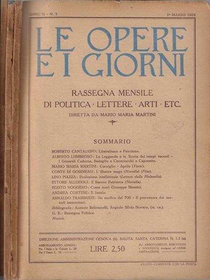 Le opere e i giorni Anno III N. 3, 4, 5 - Mario Maria Martini - copertina