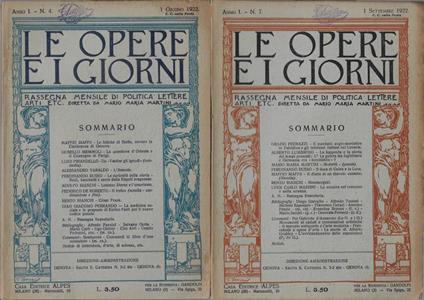 Le opere e i giorni Anno I N. 4, 7 - Mario Maria Martini - copertina