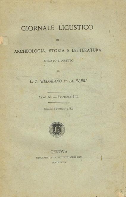 Giornale ligustico di archeologia, storia e letteratura. Anno XI, fasc.I-II, gennaio-febbraio 1884 - copertina