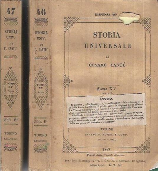 Storia Universale - Anno 1845 - Tomo XV Parte I e II - Cesare Cantù - copertina