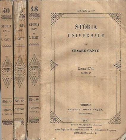 Storia Universale - Anno 1845 - Tomo XVI Parte I e II e III - Cesare Cantù - copertina