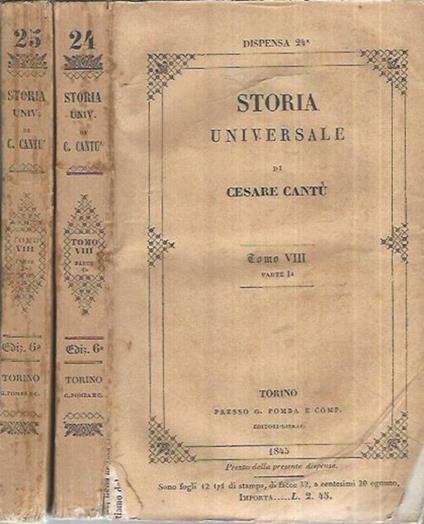 Storia Universale - Anno 1845 - Tomo VIII Parte I e II - Cesare Cantù - copertina