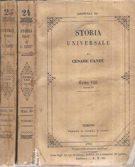 Storia Universale - Anno 1845 - Tomo VIII Parte I e II - Cesare Cantù - copertina