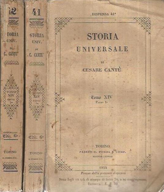 Storia Universale - Anno 1844 - Tomo XIV Parte I e II - Cesare Cantù - copertina