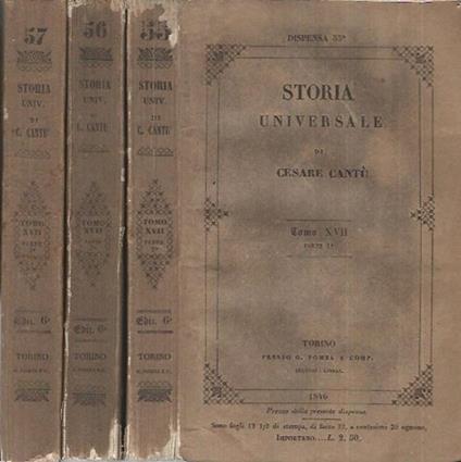 Storia Universale - Anno 1846 Tomo XVII Parte I e II e III - Cesare Cantù - copertina