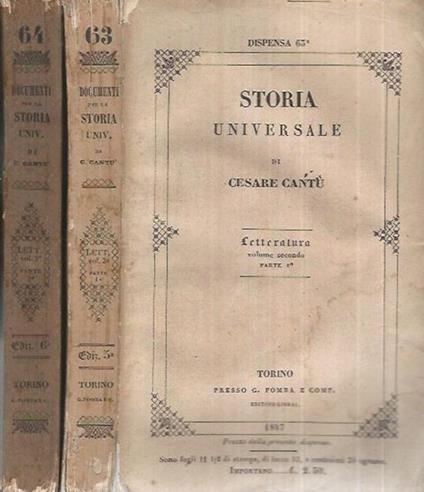 Storia Universale - Anno 1847 Letteratura. Volume II, Parte I e II - Cesare Cantù - copertina
