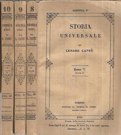 Storia Universale - Anno 1845 - Tomo V Parte I e II e III - Cesare Cantù - copertina