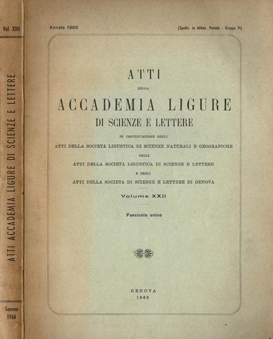 Atti della Accademia Ligure di Scienze e Lettere - copertina