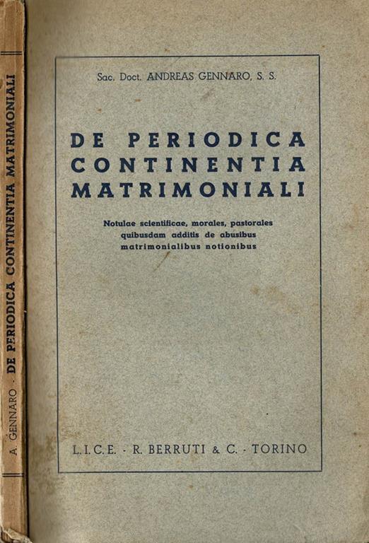De Periodica continentia matrimoniali - copertina